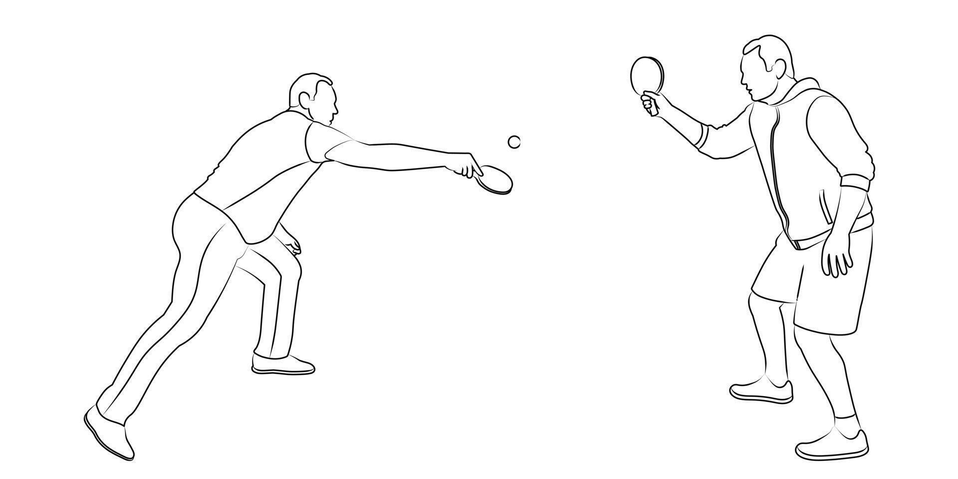 enda silhuetter av tennis spelare med racket och boll, linje konst, isolerat vektor