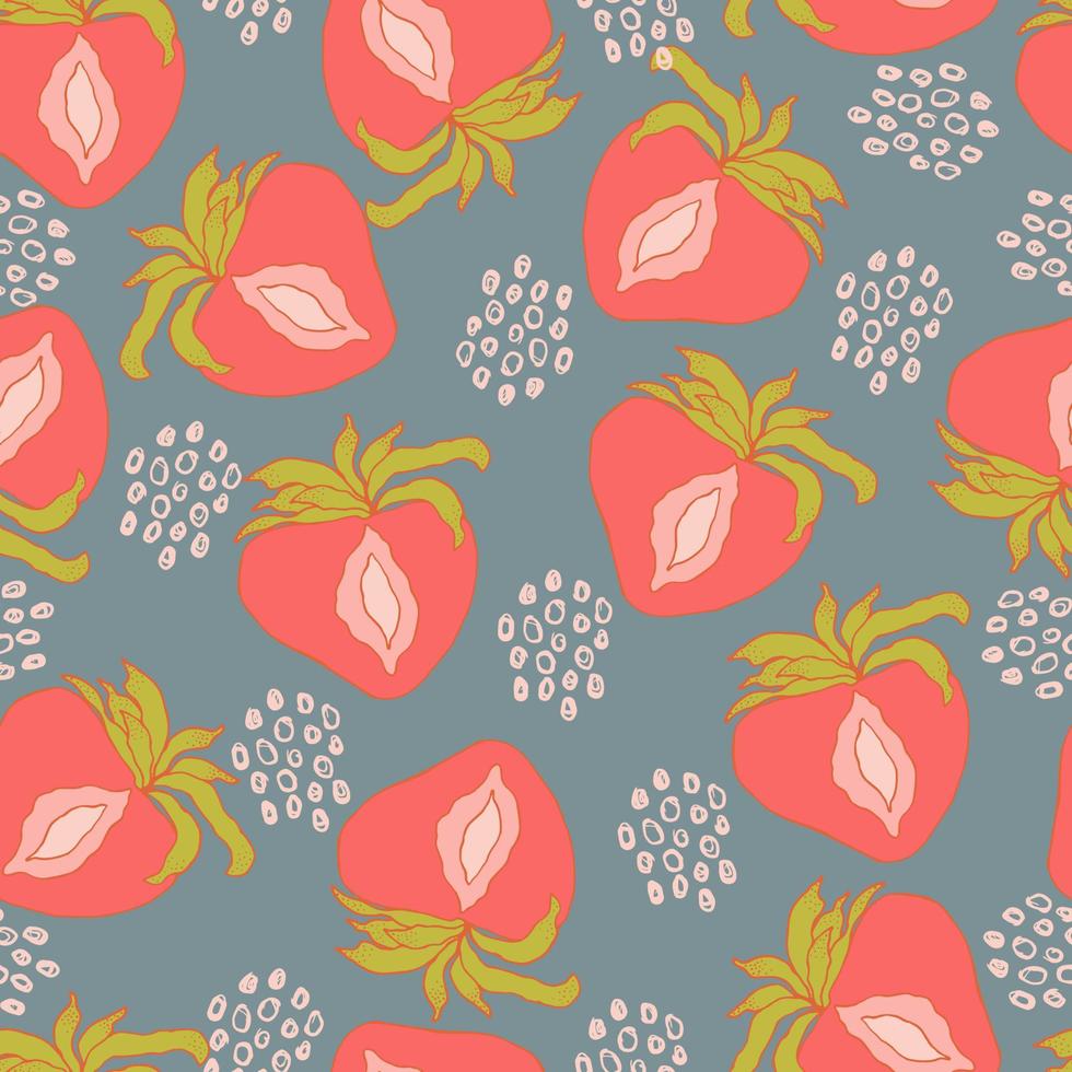 jordgubbar bär sömlösa mönster med prickar och abstrakta fläckar på bakgrunden vektor
