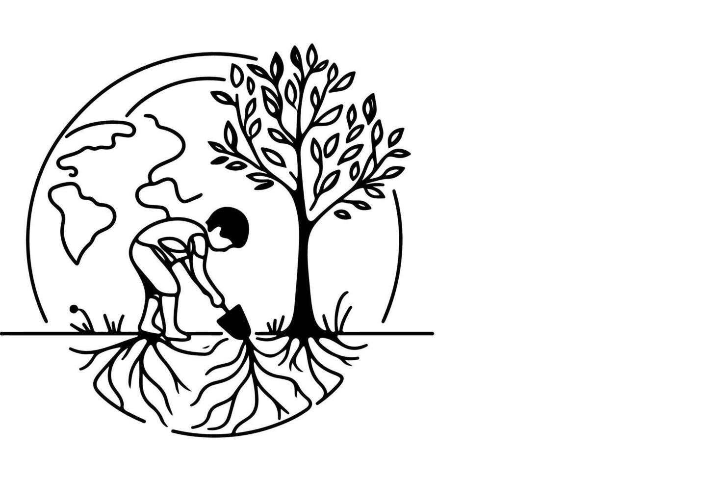 ai genererad kontinuerlig ett svart linje konst teckning barn vattning en träd. plantering träd till spara de värld och jord dag minska global uppvärmningen tillväxt begrepp vektor illustration på vit bakgrund