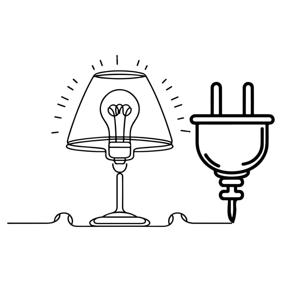 ai generiert kontinuierlich einer Linie Zeichnung elektrisch Stecker und Elektrizität Licht Zeichen Symbol Gliederung Gekritzel Vektor Illustration auf Weiß Hintergrund