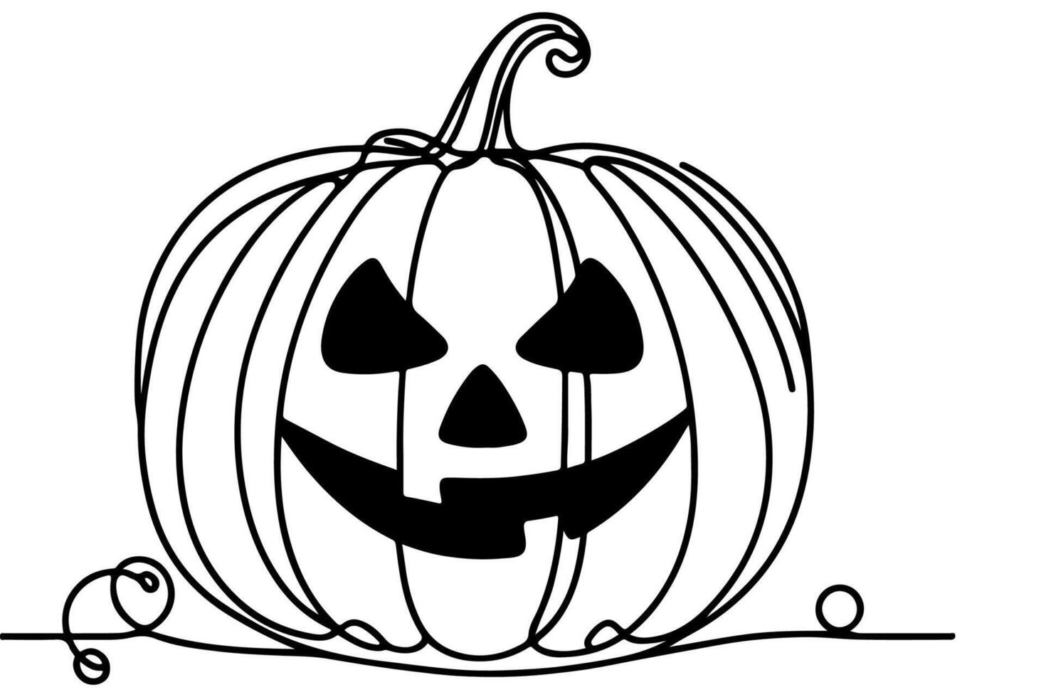 ai generiert einer kontinuierlich schwarz Linie Zeichnung von Kürbis und Geist Halloween Konzept Gliederung Gekritzel Vektor Illustration auf Weiß Hintergrund