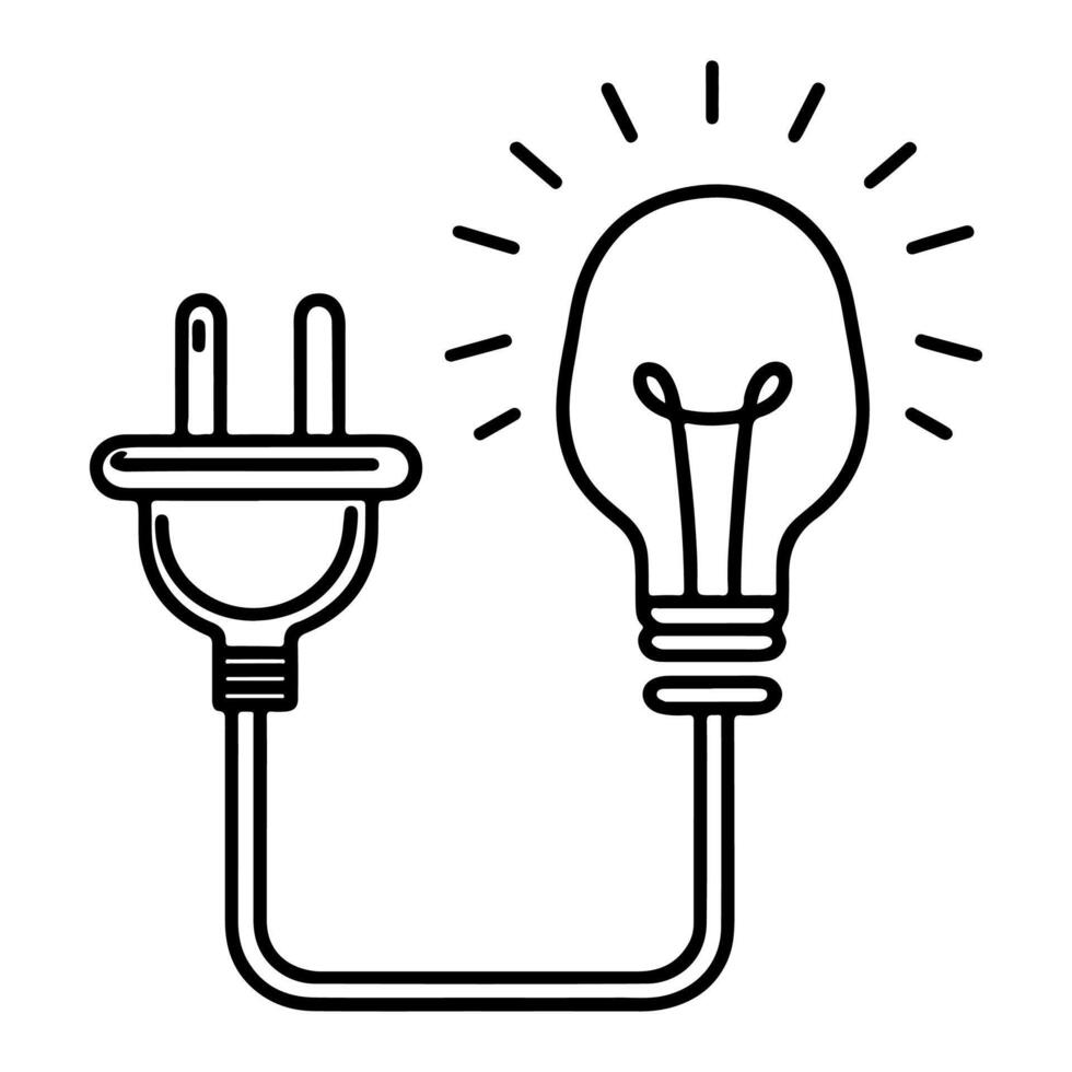 ai generiert kontinuierlich einer Linie Zeichnung elektrisch Stecker und Elektrizität Licht Zeichen Symbol Gliederung Gekritzel Vektor Illustration auf Weiß Hintergrund