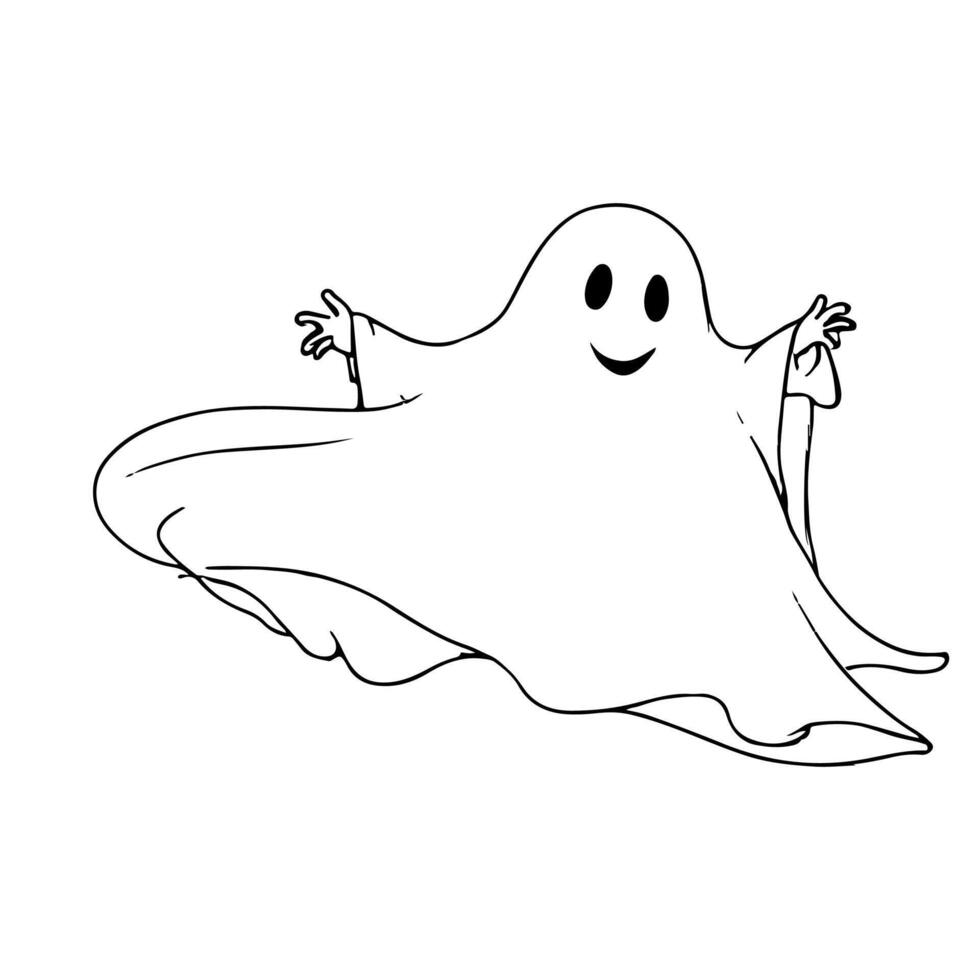 ai generiert einer kontinuierlich schwarz Linie Zeichnung von Geist Halloween Konzept Gliederung Gekritzel Vektor Illustration auf Weiß Hintergrund