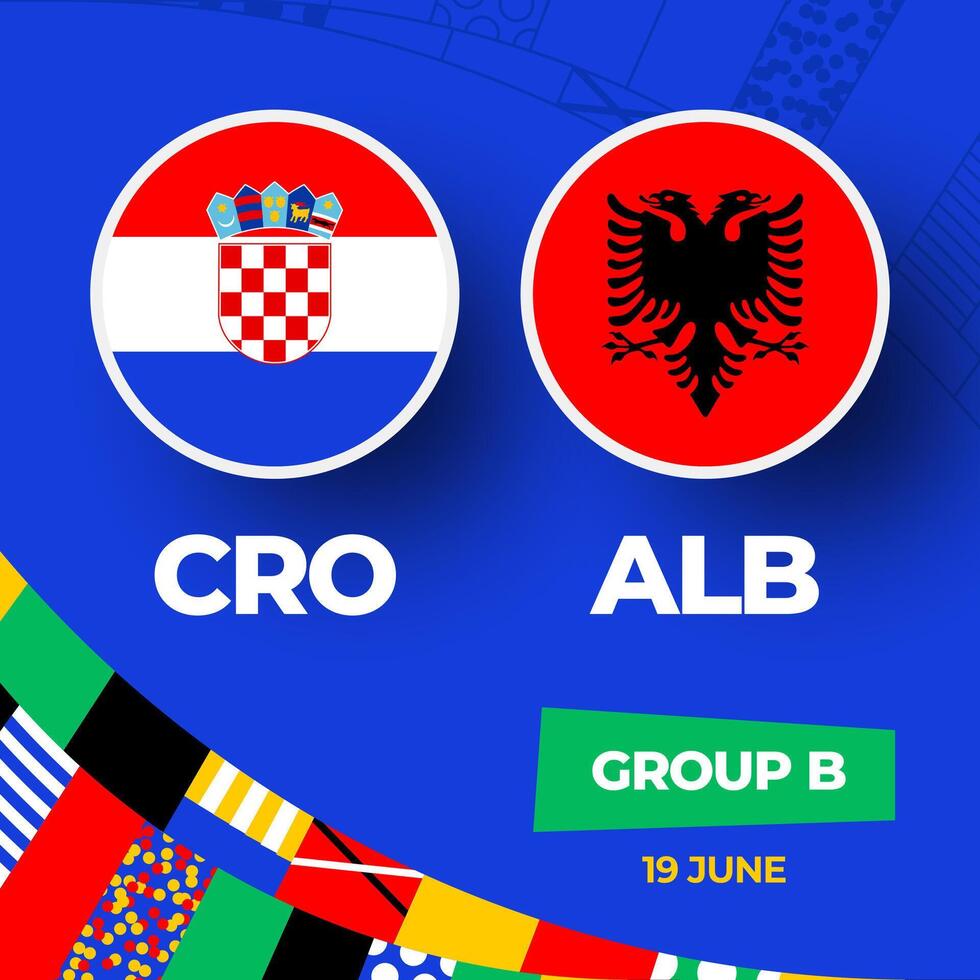 Kroatien vs. Albanien Fußball 2024 Spiel gegen. 2024 Gruppe Bühne Meisterschaft Spiel gegen Teams Intro Sport Hintergrund, Meisterschaft Wettbewerb vektor