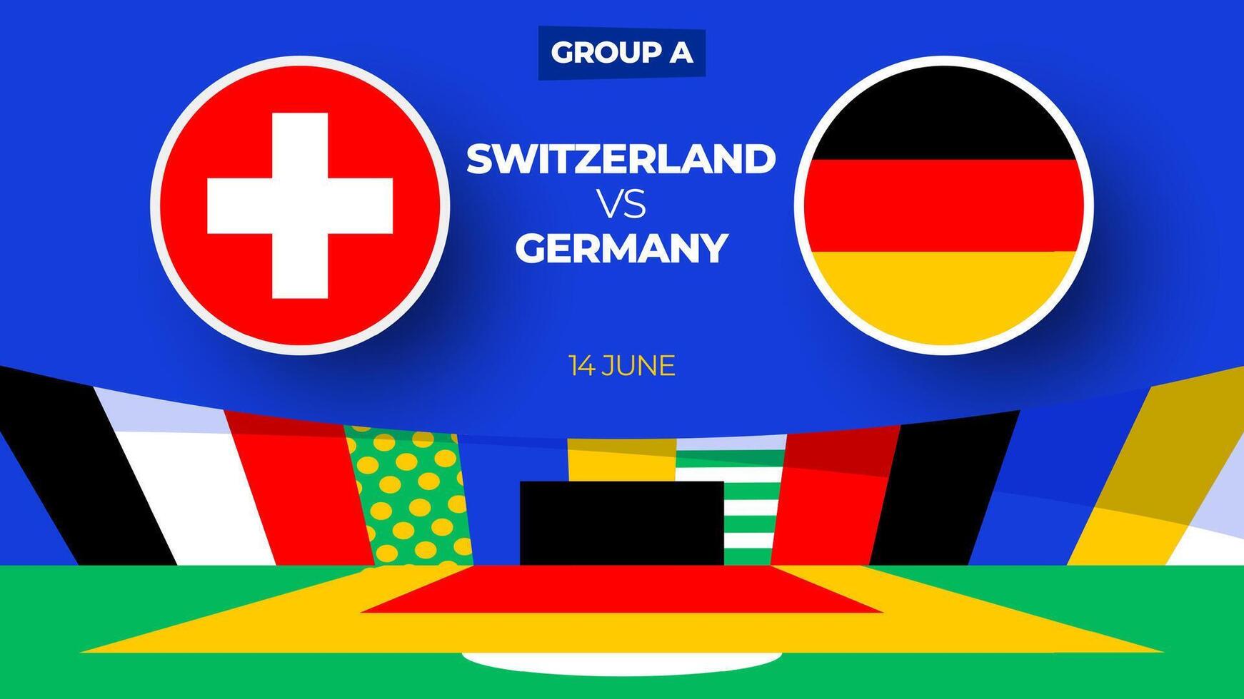 Schweiz vs. Deutschland Fußball 2024 Spiel gegen. 2024 Gruppe Bühne Meisterschaft Spiel gegen Teams Intro Sport Hintergrund, Meisterschaft Wettbewerb vektor