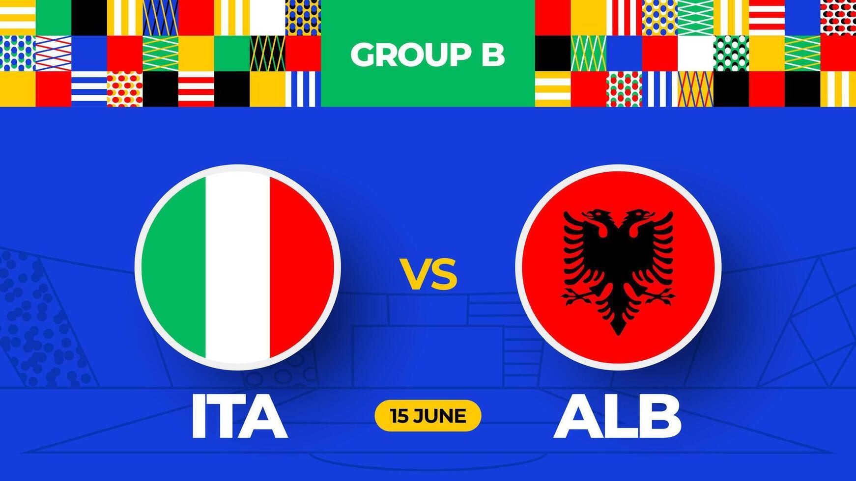 Italien mot albania fotboll 2024 match mot. 2024 grupp skede mästerskap match mot lag intro sport bakgrund, mästerskap konkurrens vektor