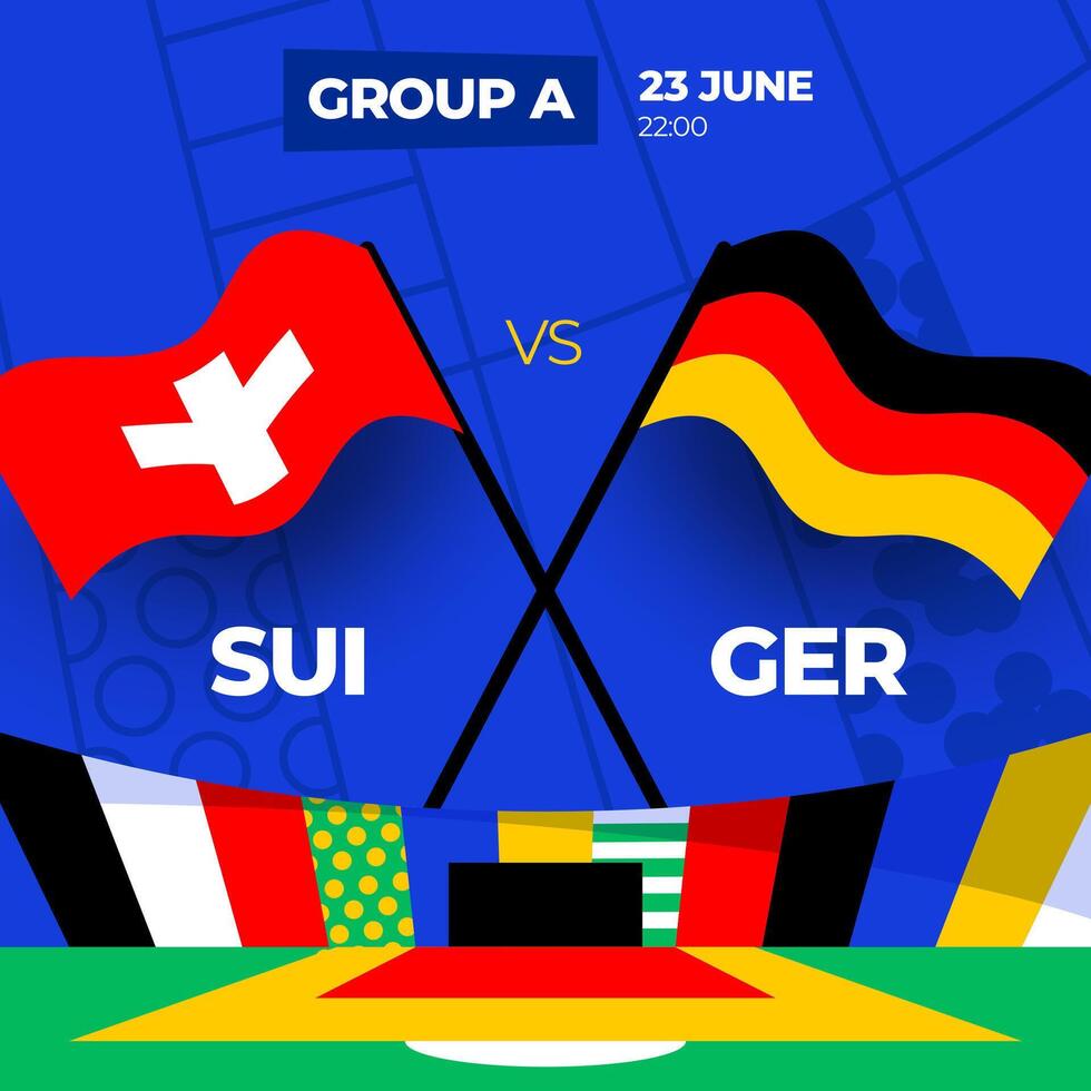 Schweiz vs. Deutschland Fußball 2024 Spiel gegen. 2024 Gruppe Bühne Meisterschaft Spiel gegen Teams Intro Sport Hintergrund, Meisterschaft Wettbewerb vektor