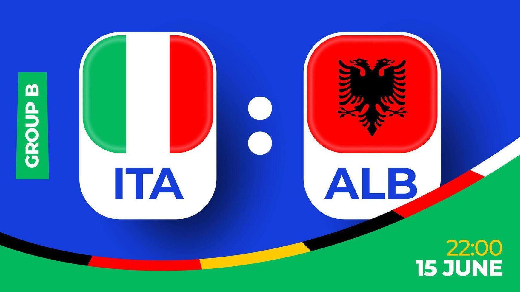 Italien mot albania fotboll 2024 match mot. 2024 grupp skede mästerskap match mot lag intro sport bakgrund, mästerskap konkurrens vektor