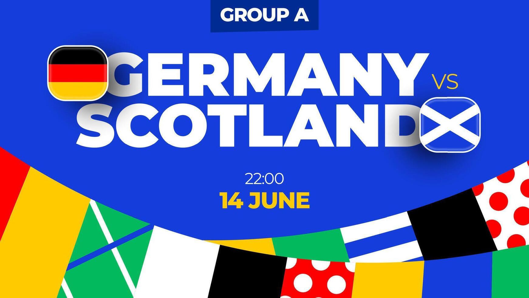Deutschland vs. Schottland Fußball 2024 Spiel gegen. 2024 Gruppe Bühne Meisterschaft Spiel gegen Teams Intro Sport Hintergrund, Meisterschaft Wettbewerb vektor