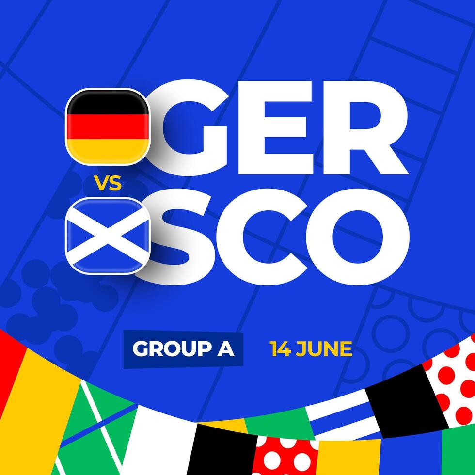 Deutschland vs. Schottland Fußball 2024 Spiel gegen. 2024 Gruppe Bühne Meisterschaft Spiel gegen Teams Intro Sport Hintergrund, Meisterschaft Wettbewerb vektor