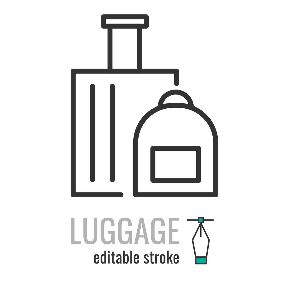 bagage linje ikon. bagage symbol. resväska och ryggsäck piktogram.resor väska tecken. vektor grafik illustration eps 10. redigerbar stroke