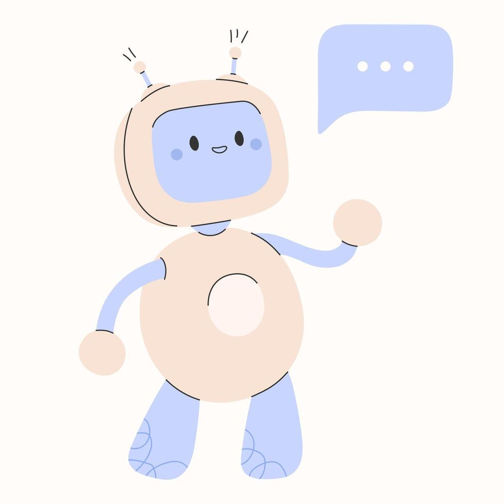 söt chatbot ai karaktär.konstgjord intelligens chatt service företag concept.ai innehåll generator. chatbot teknologi, hand dragen robot leksak maskot. vektor illustration eps 10