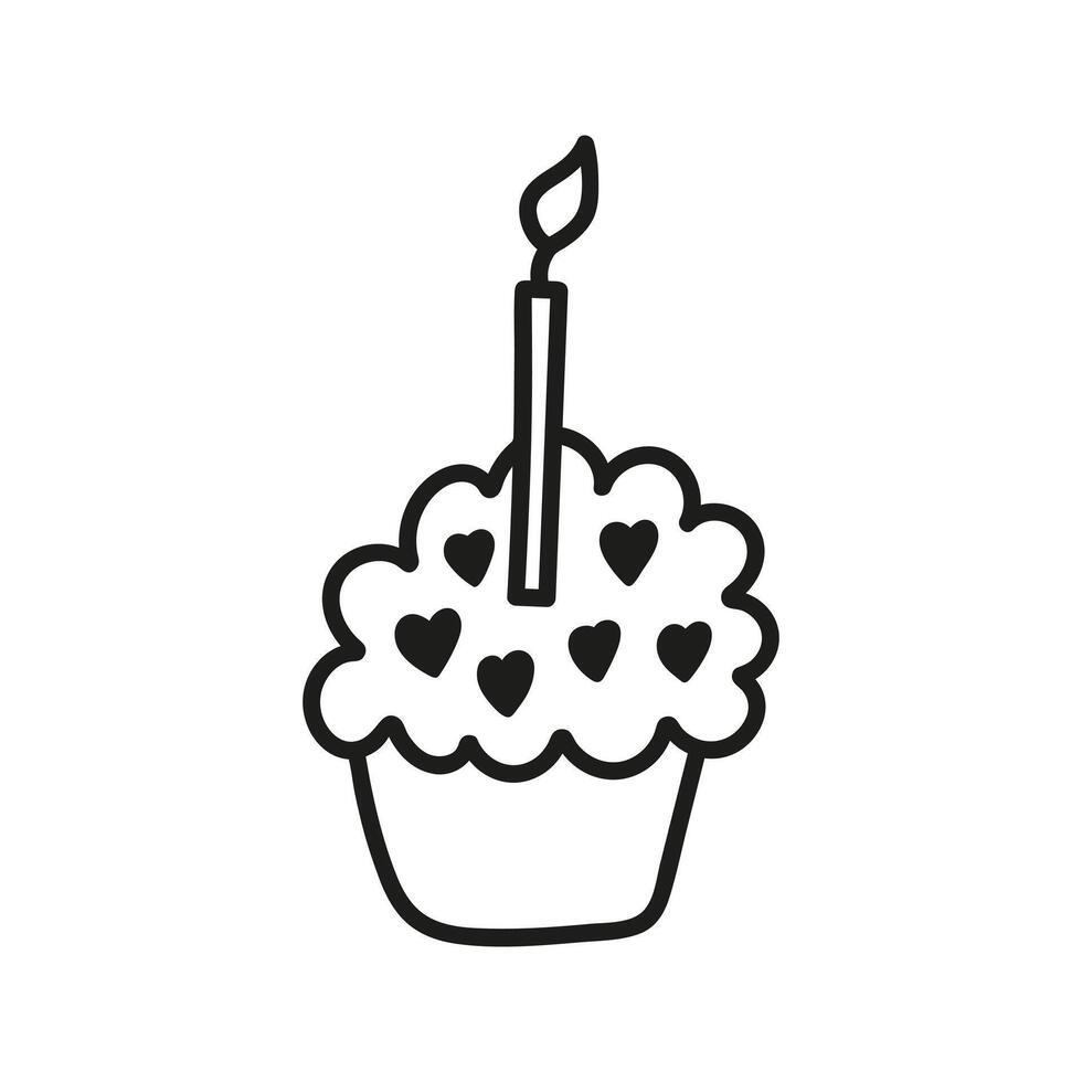 Single Kuchen mit Kerzen. Hand gezeichnet Gekritzel Vektor Illustration