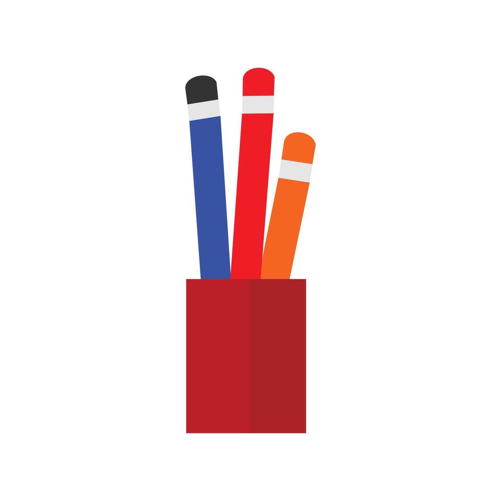 Bleistifte im ein rot Box auf ein Weiß Hintergrund. Vektor Illustration. abstrakt Illustration von einfach Symbol im eben Stil. Element Design Grafik Vorlage mit Büro Schreibwaren Thema