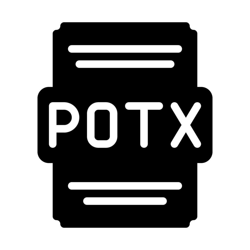 Potx Datei Symbol solide Stil. Kalkulationstabelle Datei Typ, Verlängerung, Format Symbole. Vektor Illustration