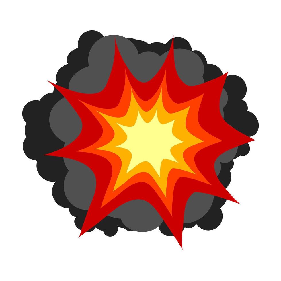 tecknad serie dynamit eller bomba explosion. bom moln och rök. moln. brand. vektor