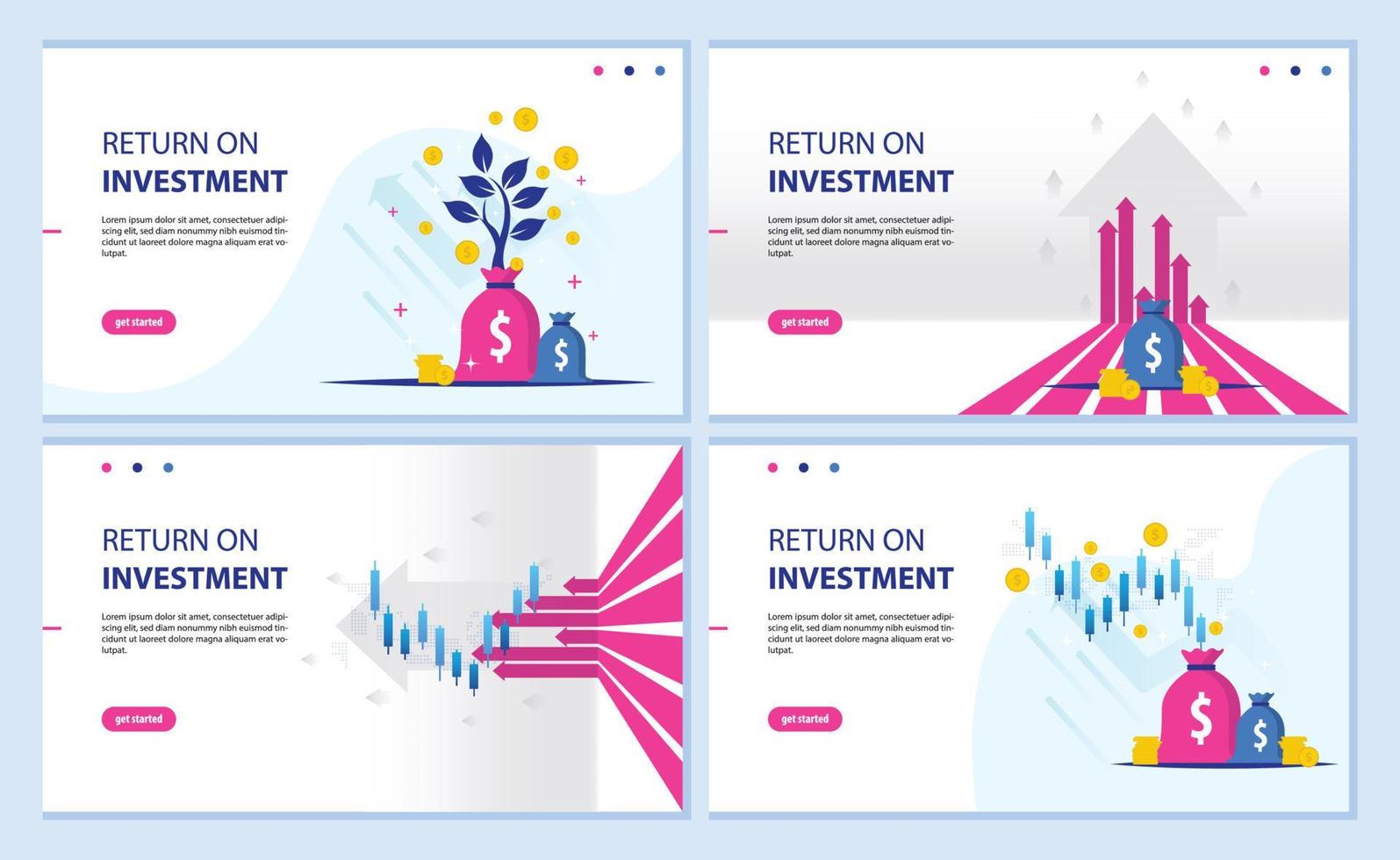 avkastning på investeringen, avkastningsdiagram och graf, affärer, vinst och framgång. målsida banner illustration vektor