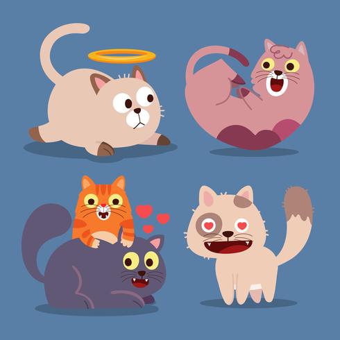 Süße katzen. Glückliche Tiere, lächelnde Mundkatze des lustigen Kätzchens. Tiercharakter-Karikaturvektor-Illustrationssatz vektor