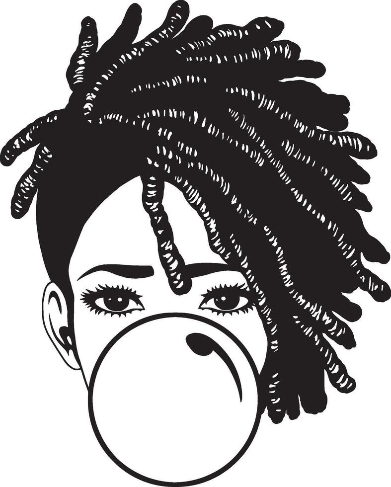 illustration av en kvinna med lockigt hår blåser en bubbla vektor