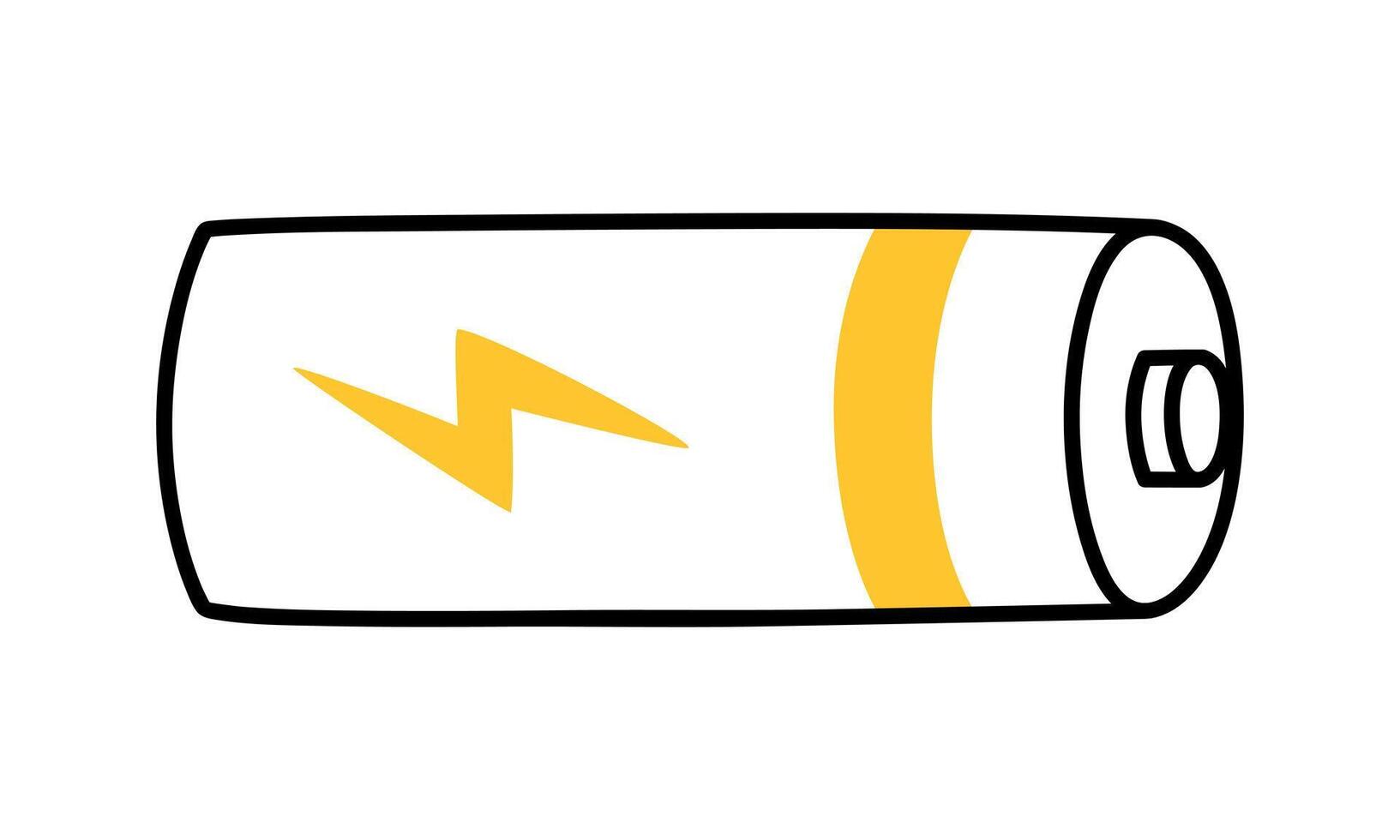 hand dragen söt linje illustration batteri med blixt- tecken. platt laddad ackumulator symbol i översikt klotter stil. källa av kraft, elektricitet klistermärke, ikon. isolerat på vit bakgrund. vektor