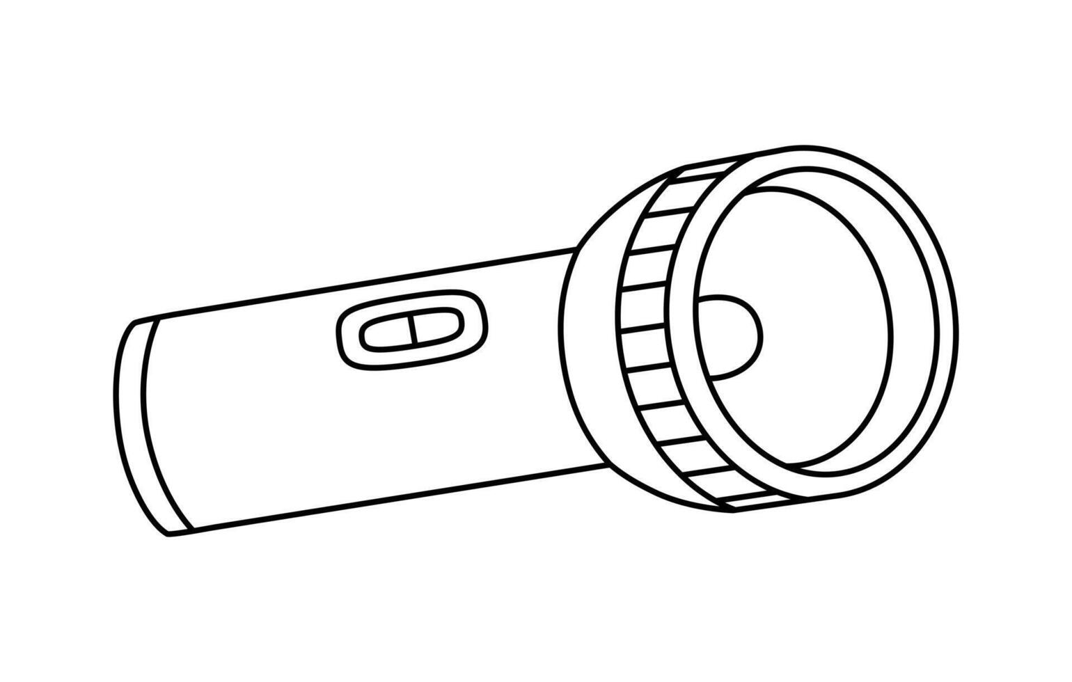 hand dragen söt översikt illustration av camping ficklampa. platt utomhus- ljus Utrustning klistermärke i linje konst klotter stil. turism ficka ficklampa ikon med översikt. äventyr, vandring. isolerat. vektor