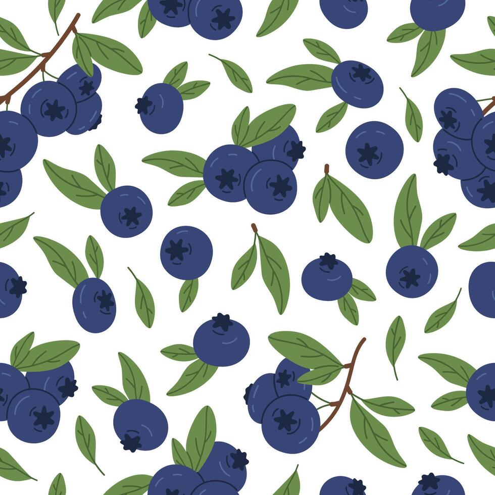 Blaubeere nahtlos Muster. Hand gezeichnet saftig Blaubeeren endlos Design, frisch essbar Blau Beeren zum gesund Ernährung eben Hintergrund Illustration. köstlich Wald Beeren Muster vektor