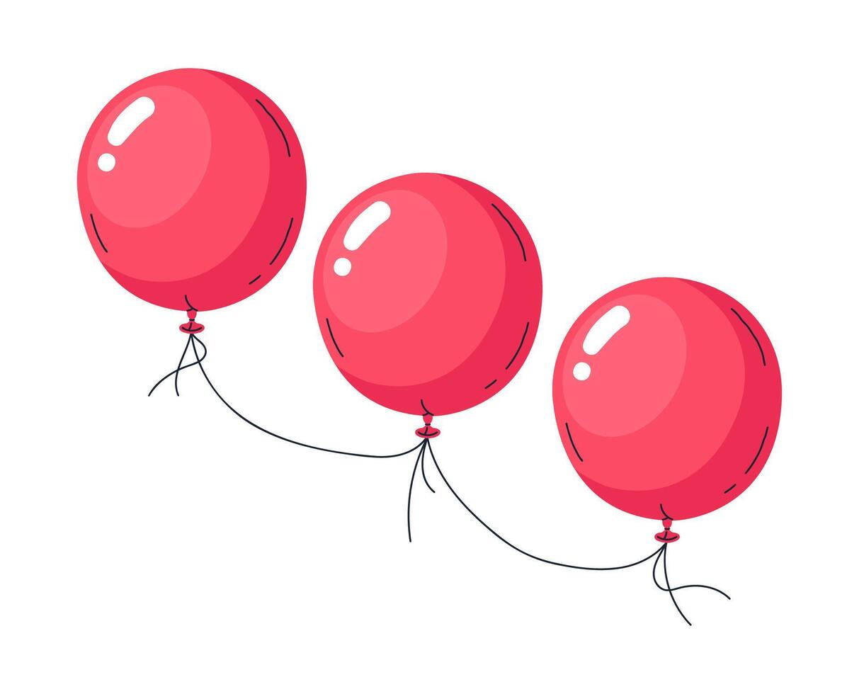 rot glänzend Luftballons. Helium Ballon Bündel, Geburtstag Luft Luftballons Dekoration eben Illustration. Ferien Feier Dekor auf Weiß vektor