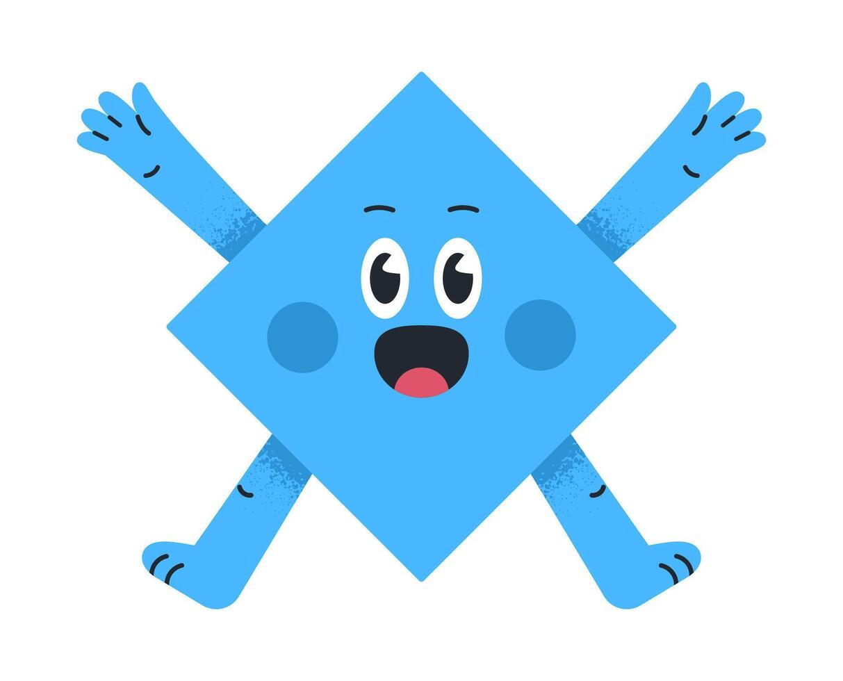 komisch Rhombus Charakter. Comic geometrisch gestalten mit Freude Emotionen, süß Rhombus Maskottchen mit komisch Gesicht eben Illustration. bezaubernd geometrisch gestalten vektor
