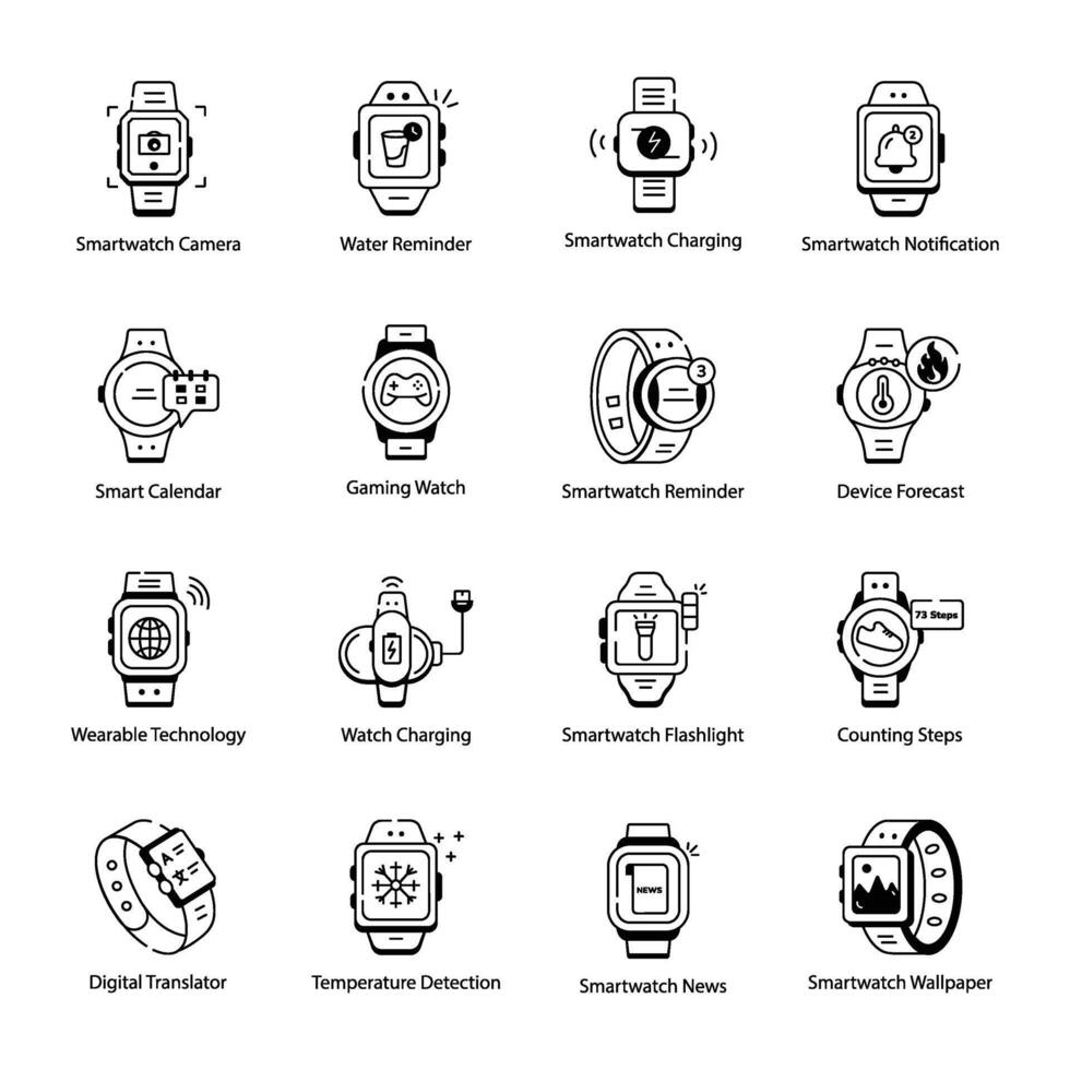 Sammlung von Smartwatch Eigenschaften linear Symbole vektor