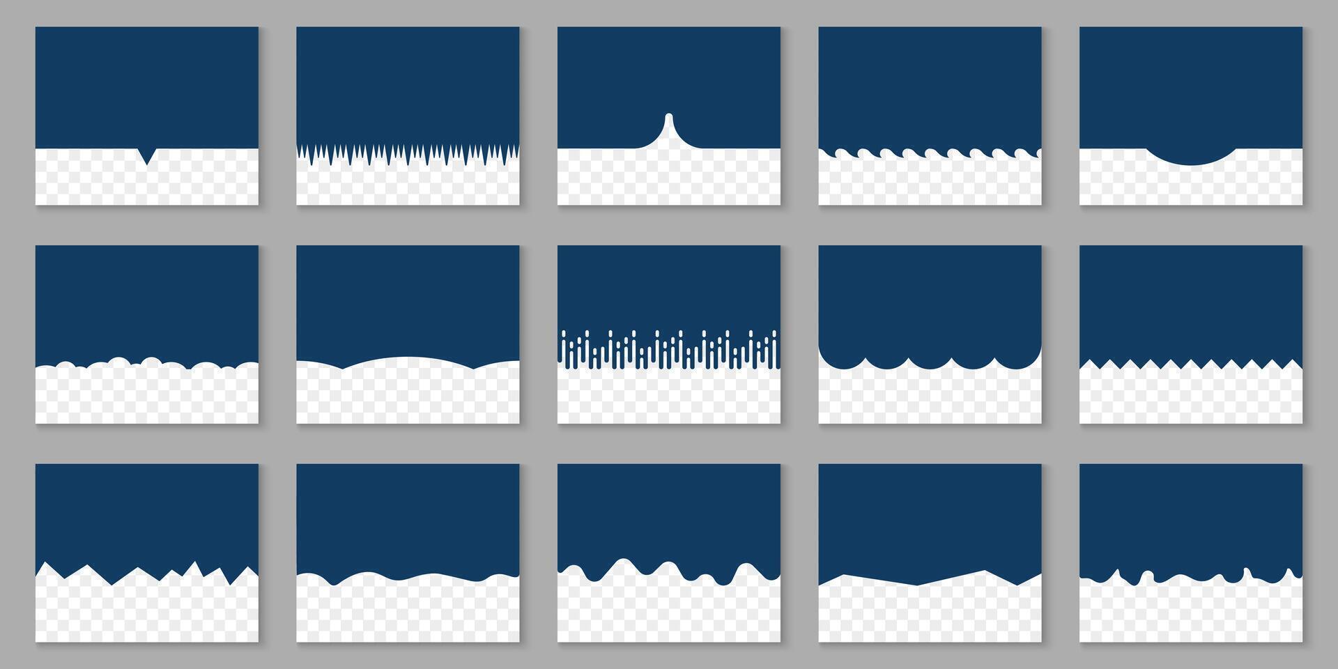 delare form för hemsida topp och botten uppsättning. kurva linje, droppar, vågor separator effekter samling för app, baner, affisch. abstrakt form, design element för webb sida. isolerat illustration vektor