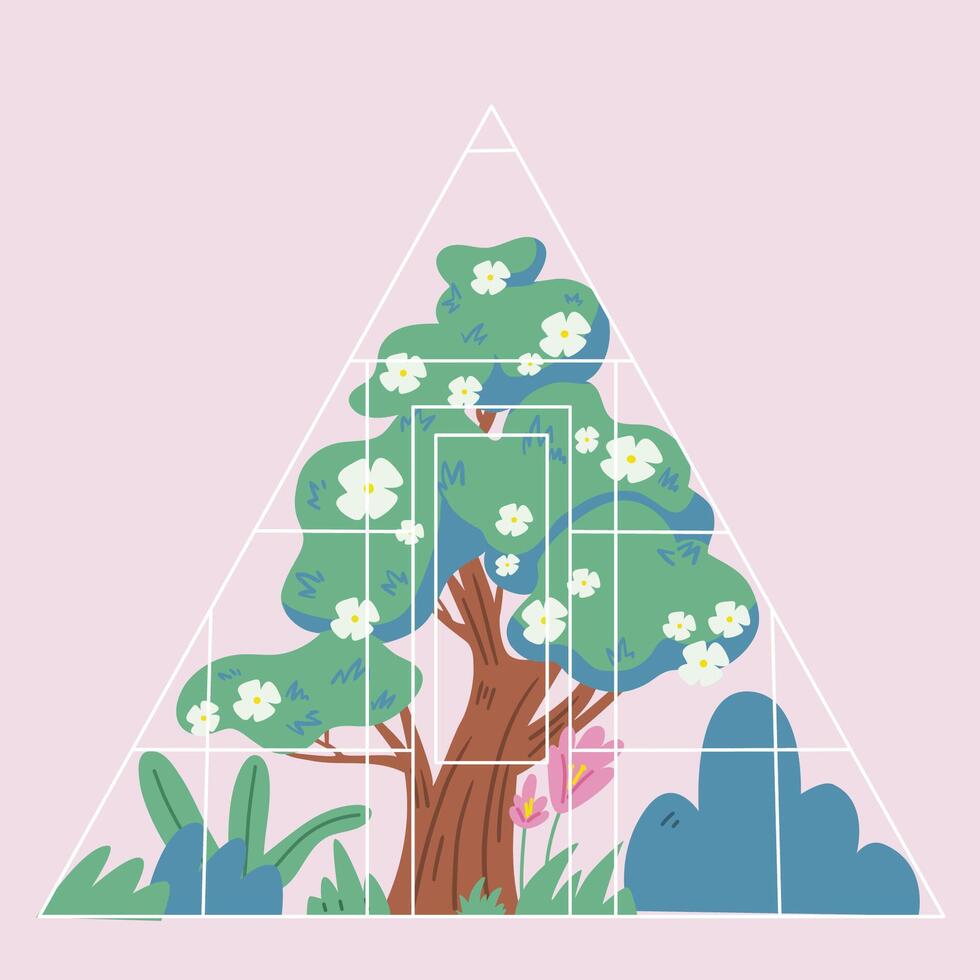 Illustration von blühen Baum im Garten. Gartenarbeit Gewächshaus im Karikatur Stil. vektor