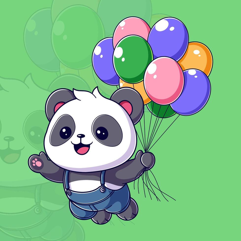 süß Panda schwebend mit Ballon im Hand vektor