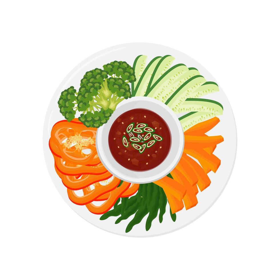 Logo Illustration von oben Aussicht ssamjang Soße mit frisch Gemüse vektor