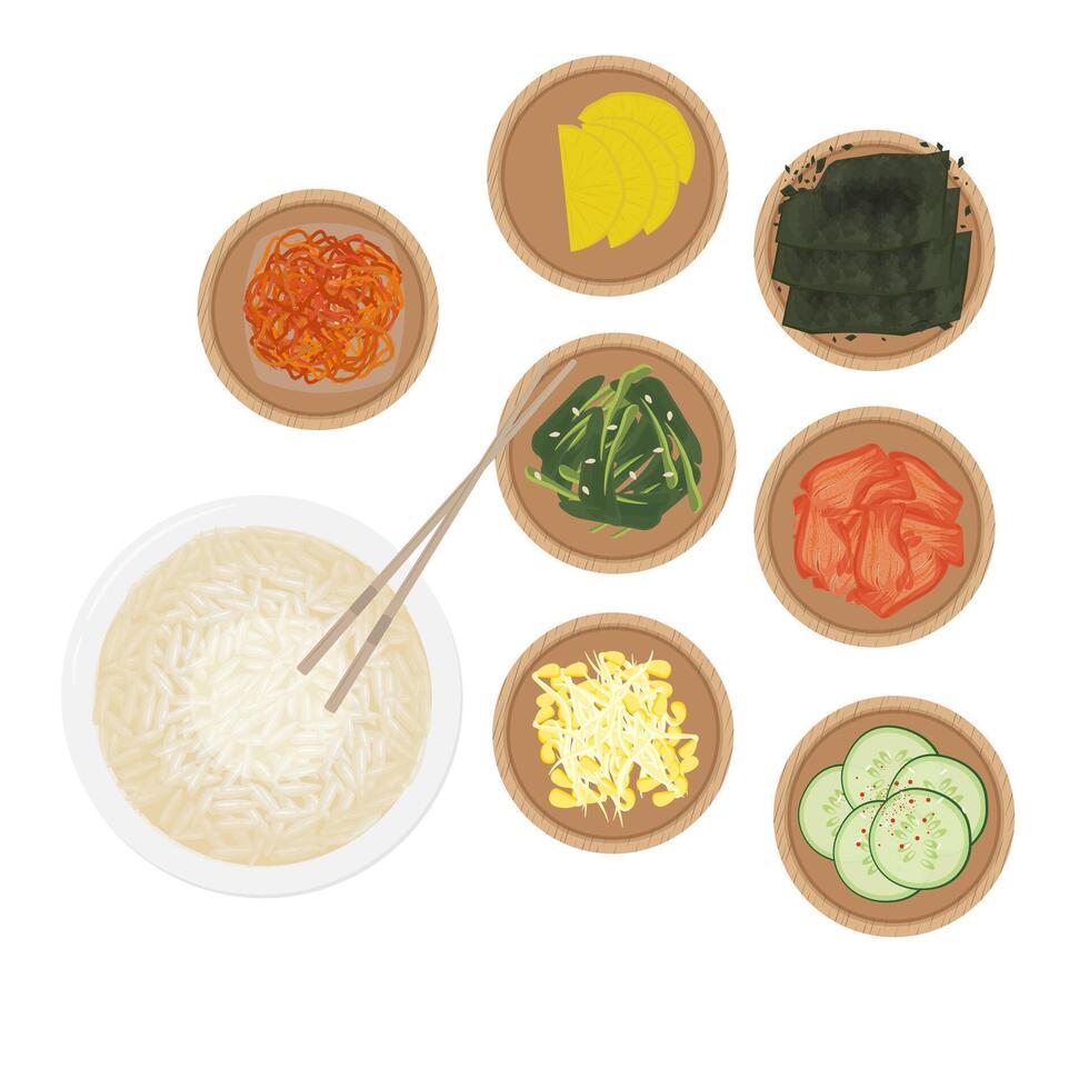 illustration logotyp koreanska sida maträtt eller banchan med ris vektor