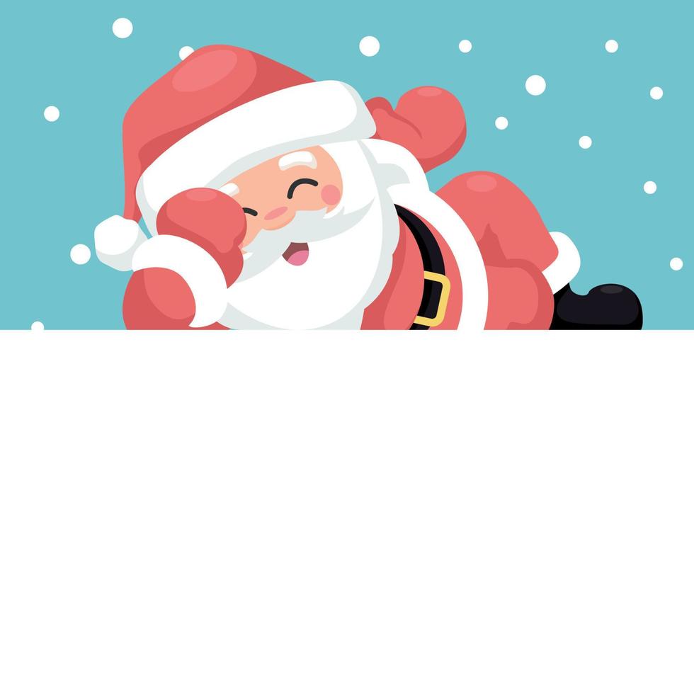 frohe weihnachtskarte von weihnachtsmann liegend glücklich vektor