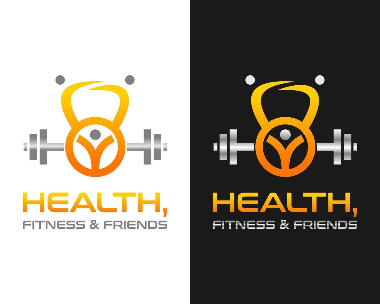 Körper Gesundheit Sport und Fitness Ausrüstung eine solche wie Kettlebells, Hanteln Logo Design. vektor