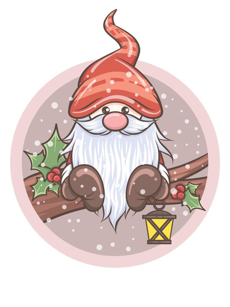 söt gnome håller en lykta jul illustration vektor