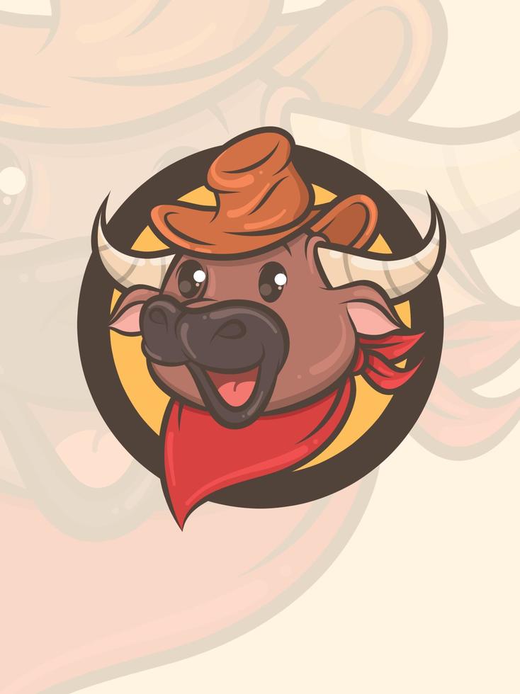söt buffel cowboy - tecknad konst illustration maskot logotyp vektor