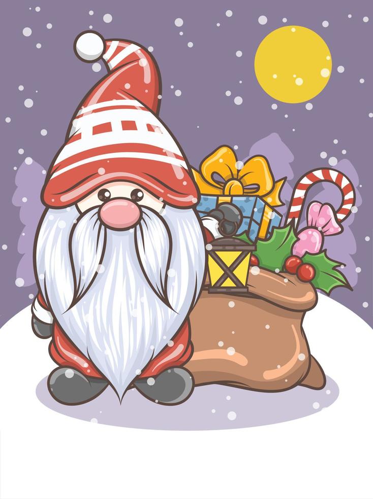 söt gnome håller en lykta jul illustration vektor