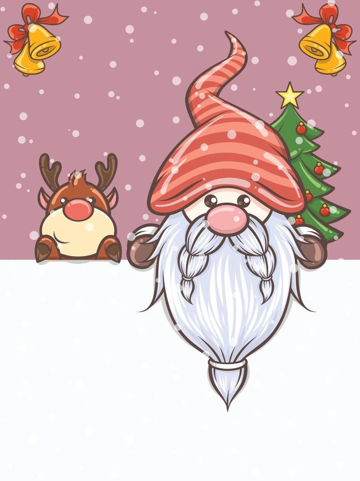 söt gnome illustration med rådjur jul vektor