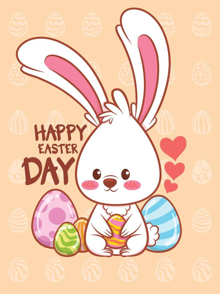 söt kanin med påskägg dekorerade. seriefigur illustration glad påsk dag koncept. vektor