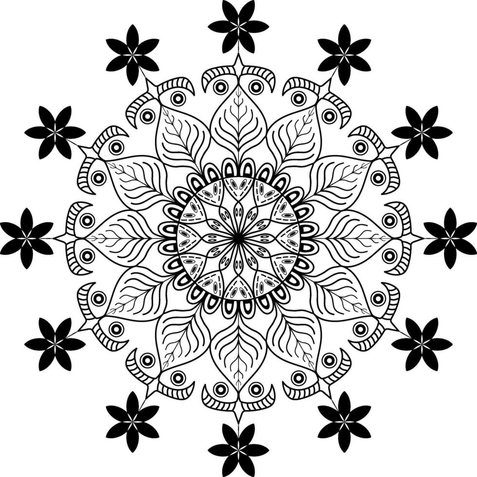 ein schwarz und Weiß Mandala Design mit Blumen und Blätter vektor