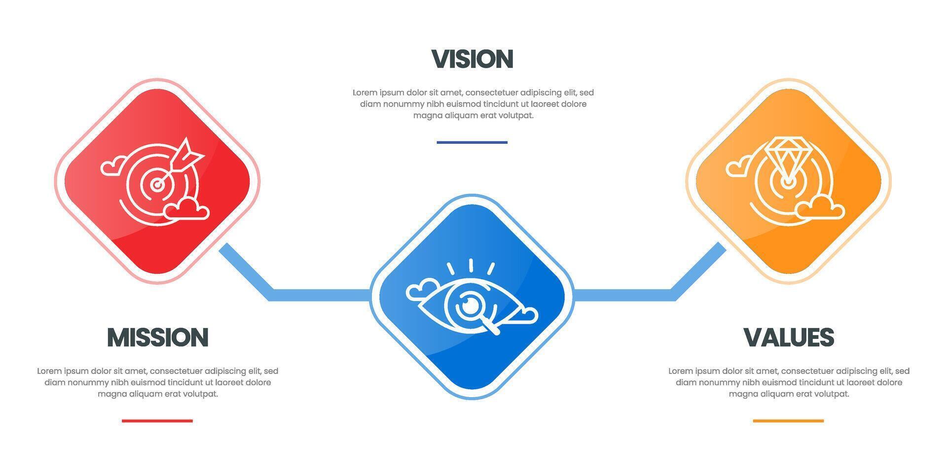 uppdrag syn värden infographic baner mall företag mål infographic design med platt ikon vektor