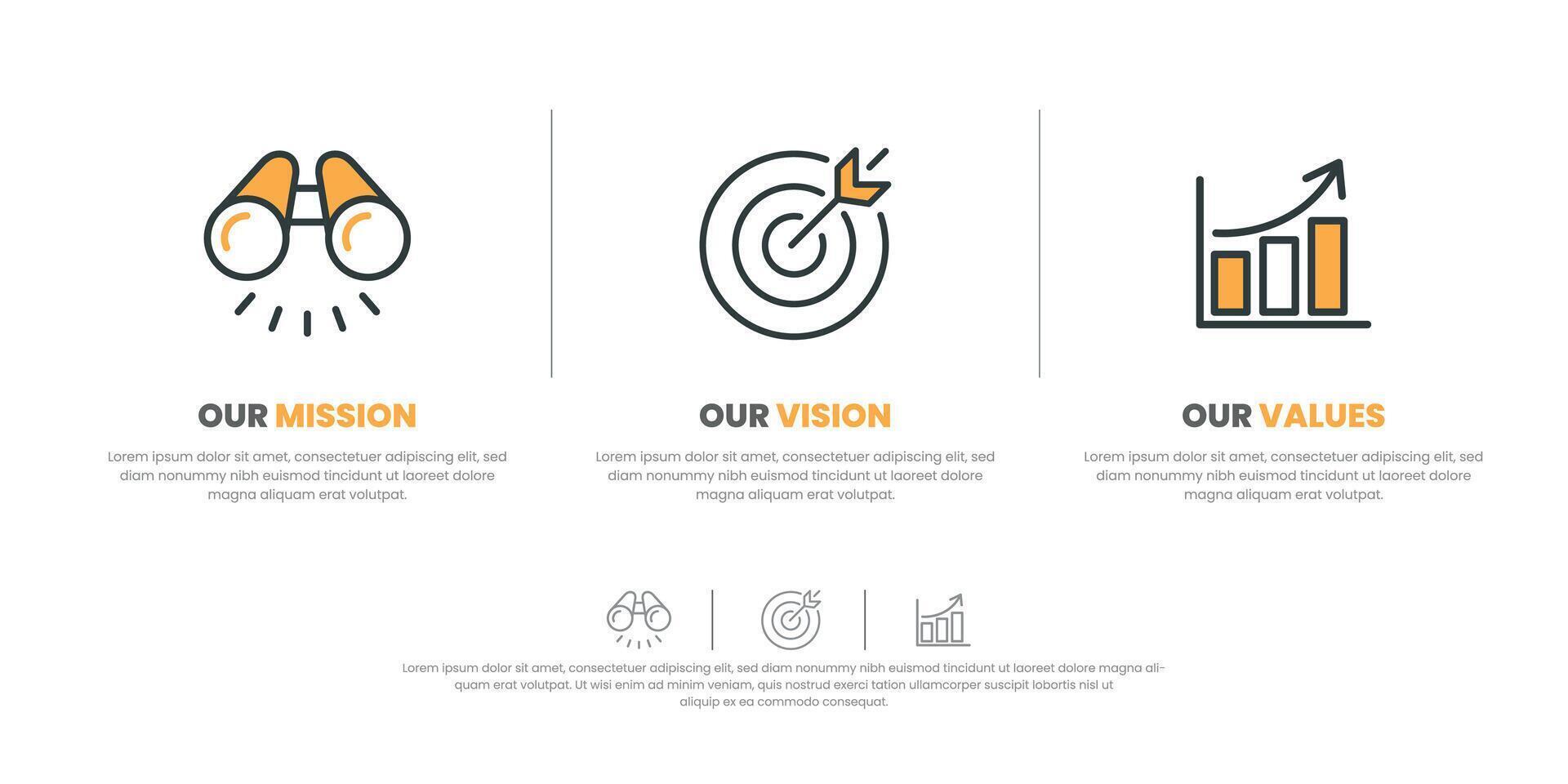 Mission Vision Werte Infografik Banner Vorlage Unternehmen Tor Infografik Design mit eben Symbol vektor