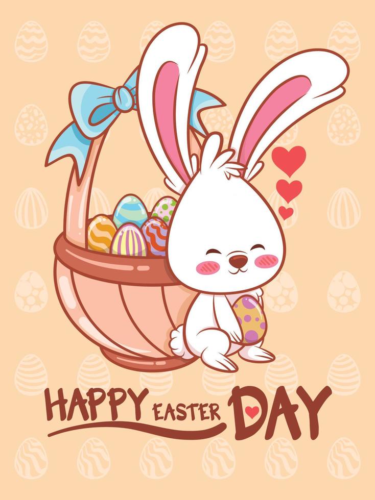 süßer Hase mit Ostereiern verziert. Cartoon Charakter Illustration Happy Easter Day Konzept. vektor