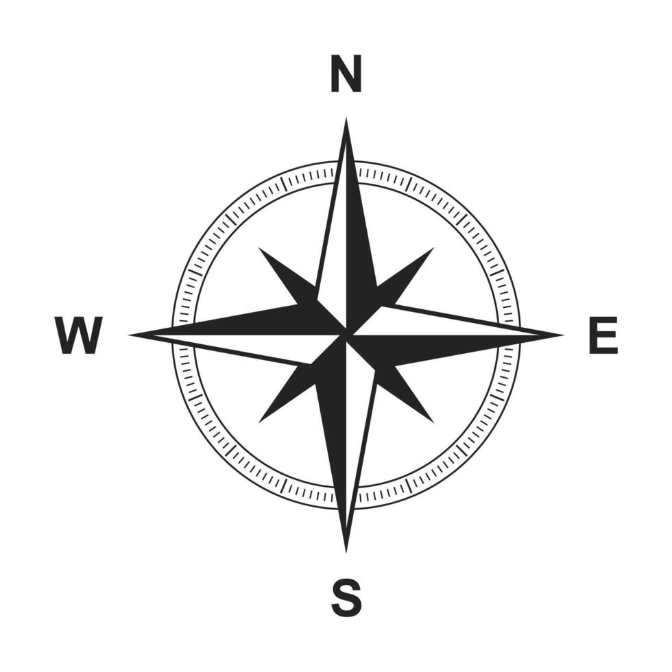 Jahrgang Marine Wind Rose, nautisch Diagramm. einfarbig Navigation Kompass mit Kardinal Richtungen von Norden, Ost, Süd, Westen. vektor