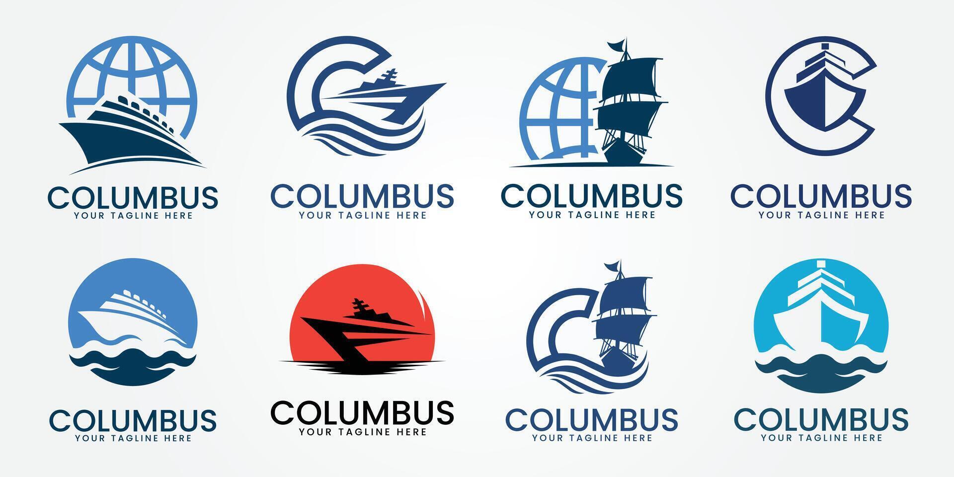 uppsättning bunt columbus logotyp årgång mall illustration design vektor