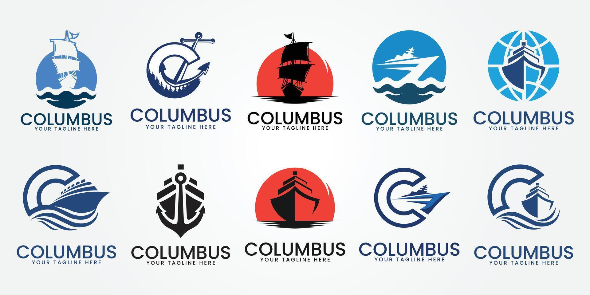 einstellen bündeln Kolumbus c Logo Jahrgang Vorlage Illustration Design vektor
