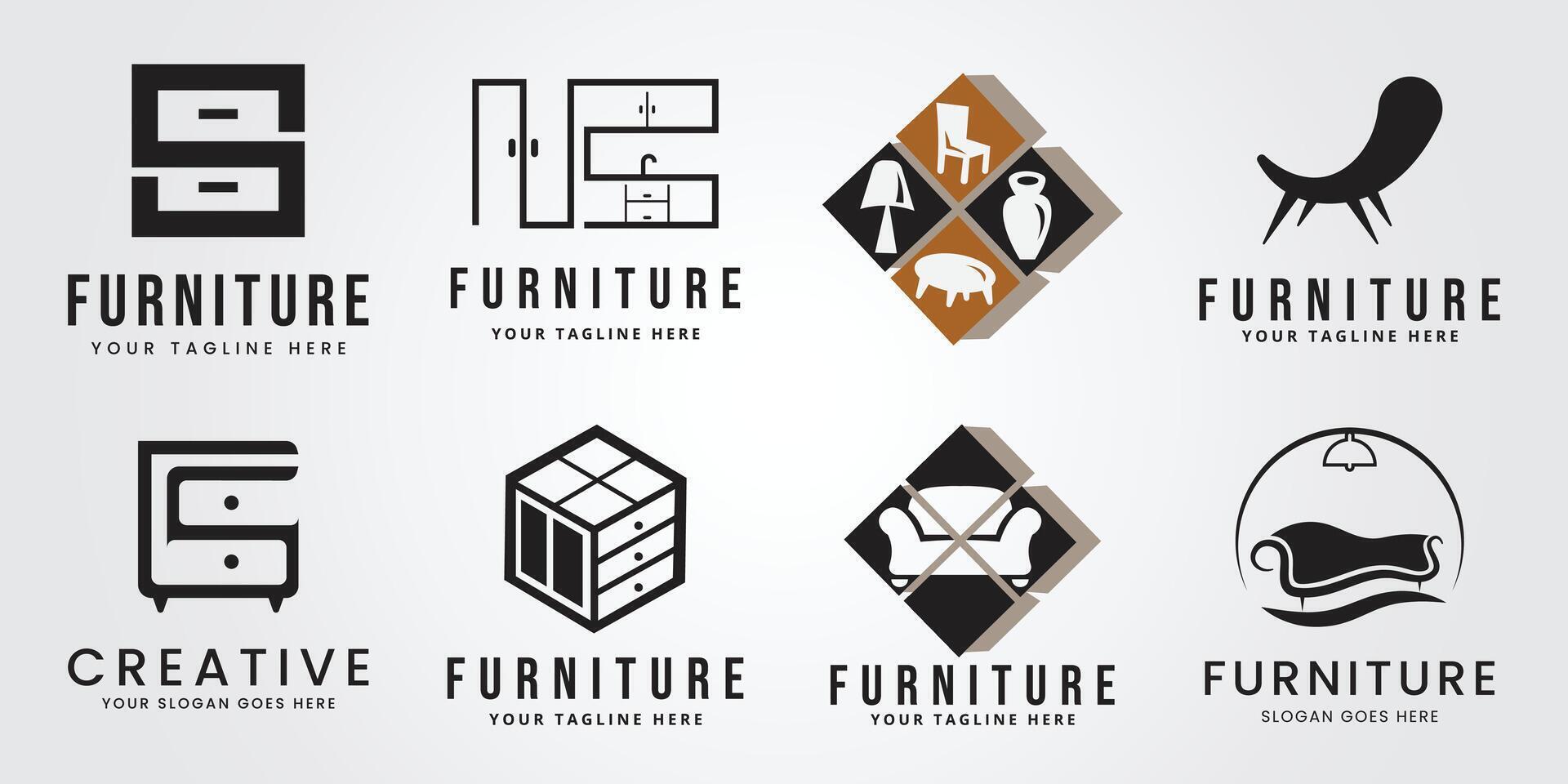 einstellen bündeln Möbel Logo Symbol Design Illustration Vorlage vektor