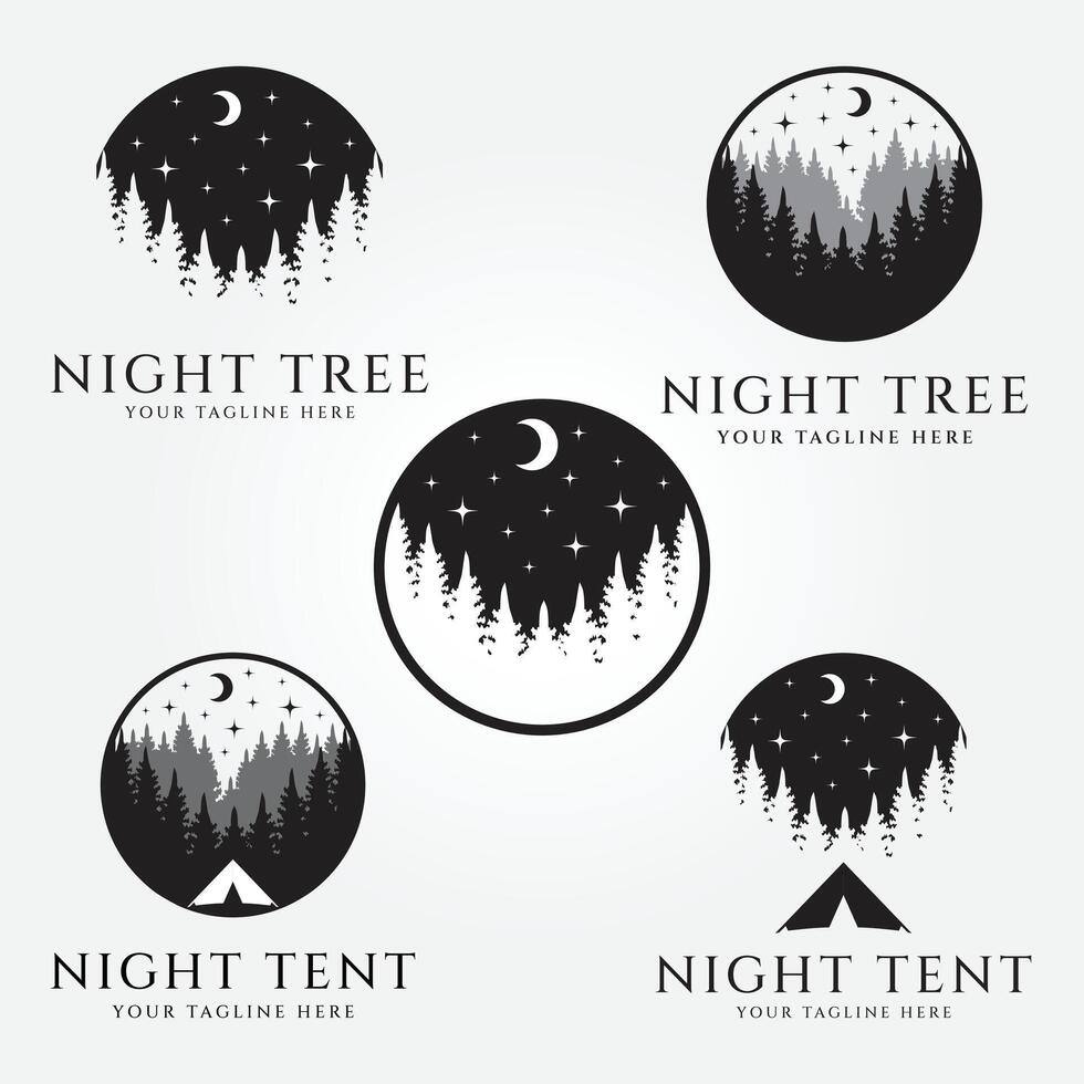 einstellen bündeln Nacht Baum Logo Design im das Winter Wald. Neu Jahr Silhouette Illustration vektor
